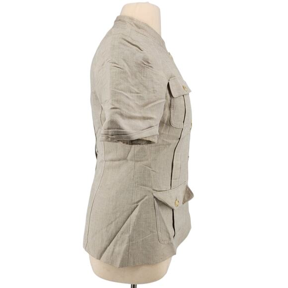 Calvin Klein Linen Blend Safari Jacket Size 14 Tan Short Sleeve - Picture 5 of 11